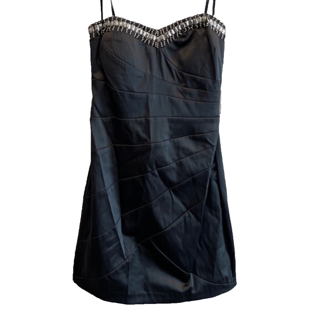 (NWT) B. Darlin Gunmetal Gray Embellished Strapless Fitted Satin Dress Size 9/10